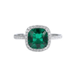 GREEN EMERALD CUSHION HALO RING