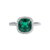 GREEN EMERALD CUSHION HALO RING