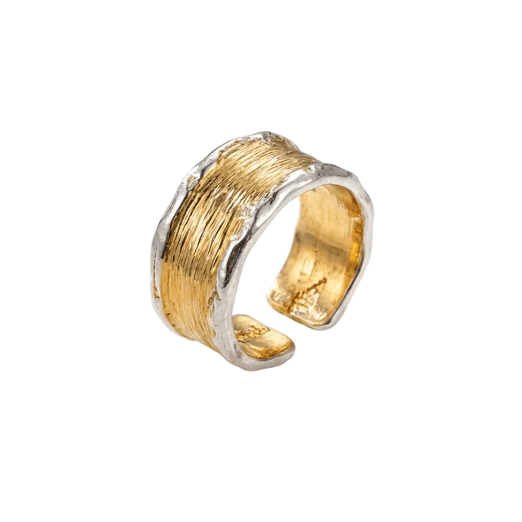 HANDMADE GOLD SILVER TWO TONE RING - (ADJUSTABLE)