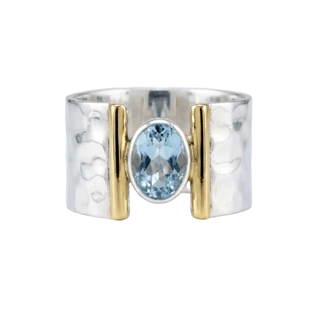 SILVER GOLD TOPAZ MODERN RING
