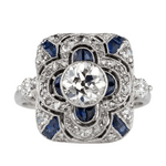 SILVER DIAMOND SAPPHIRE VINTAGE RING