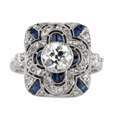 SILVER DIAMOND SAPPHIRE VINTAGE RING