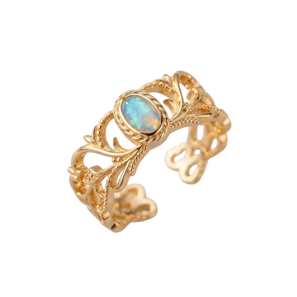 ROSE GOLD OPAL CELESTIAL WINGS RING - (ADJUSTABLE)