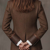 Blazer Donna con Pannello Stampato a Spina di Pesce