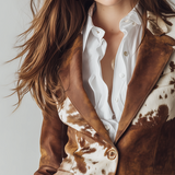 Blazer Eco-Friendly Vintage a Stampa Mucca per Donne