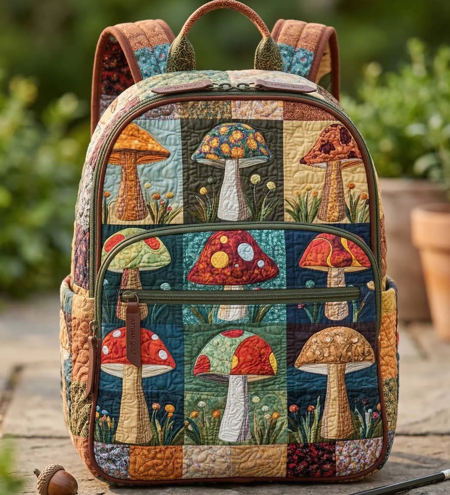 Vintage Mushroom Quilted Backpack