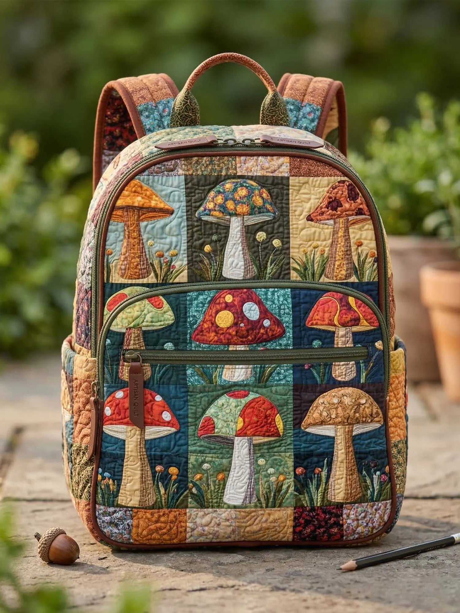 Vintage Mushroom Quilted Backpack