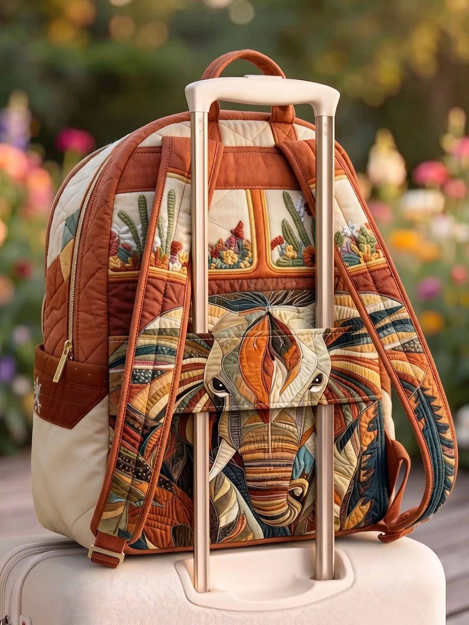 Boho Elephant Quilted Backpack