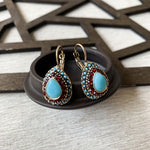 BOUCLES D'OREILLES VINTAGE TURQUOISE GOUTTE RÉSINE