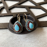 BOUCLES D'OREILLES VINTAGE TURQUOISE GOUTTE RÉSINE