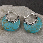 BOUCLES D'OREILLES TURQUOISE CROISSANT ARGENT PLAQUÉ CRÉOLE