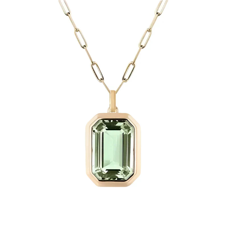 COLLIER PENDENTIF RECTANGULAIRE PIERRE VERT PÂLE | OR
