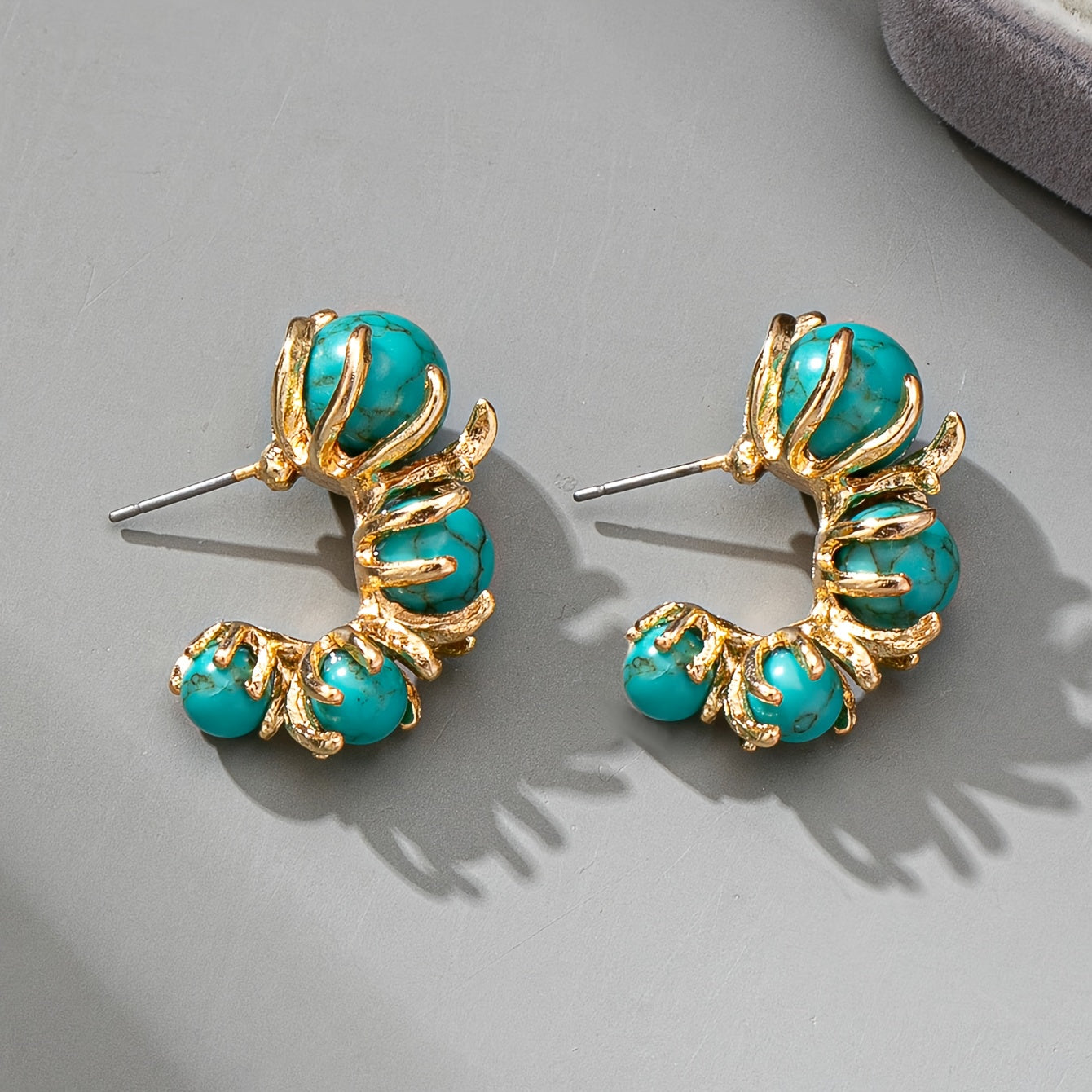 BOUCLES D'OREILLES TURQUOISE PERLÉ FLEUR DESIGN