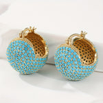 BOUCLES D'OREILLES CLASSIQUE RÉTRO OR TURQUOISE BOMBÉ CRÉOLE