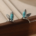 BOUCLES D'OREILLES VINTAGE LIBELLULE TURQUOISE CLOU D'OREILLE