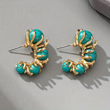 BOUCLES D'OREILLES CLASSIQUE OR TURQUOISE PLAQUÉ TRIPLE PIERRE PENDENTIF