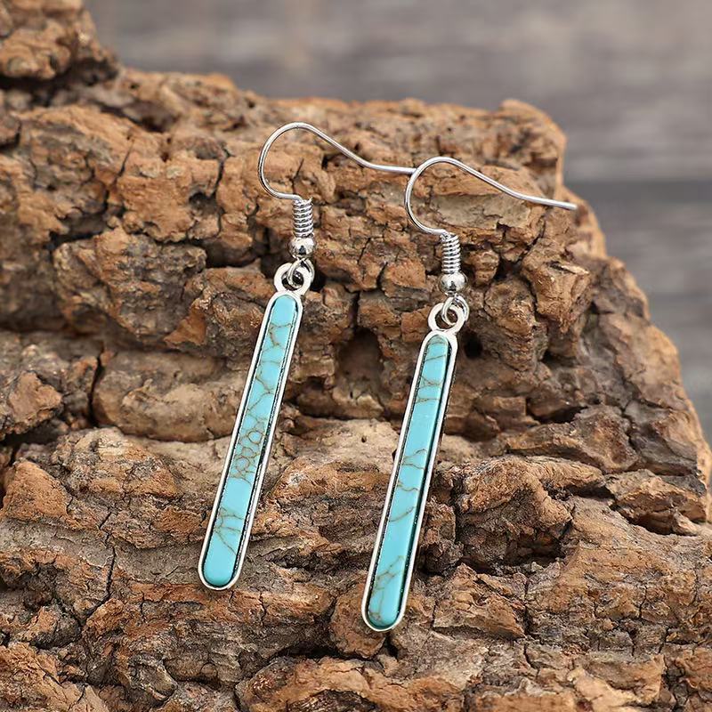 BOUCLES D'OREILLES ÉLÉGANT ANTIQUE ARGENT PLAQUÉ TURQUOISE GÉOMÉTRIE MOTIF GOUTTE