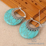 BOUCLES D'OREILLES TURQUOISE CROISSANT ARGENT PLAQUÉ CRÉOLE