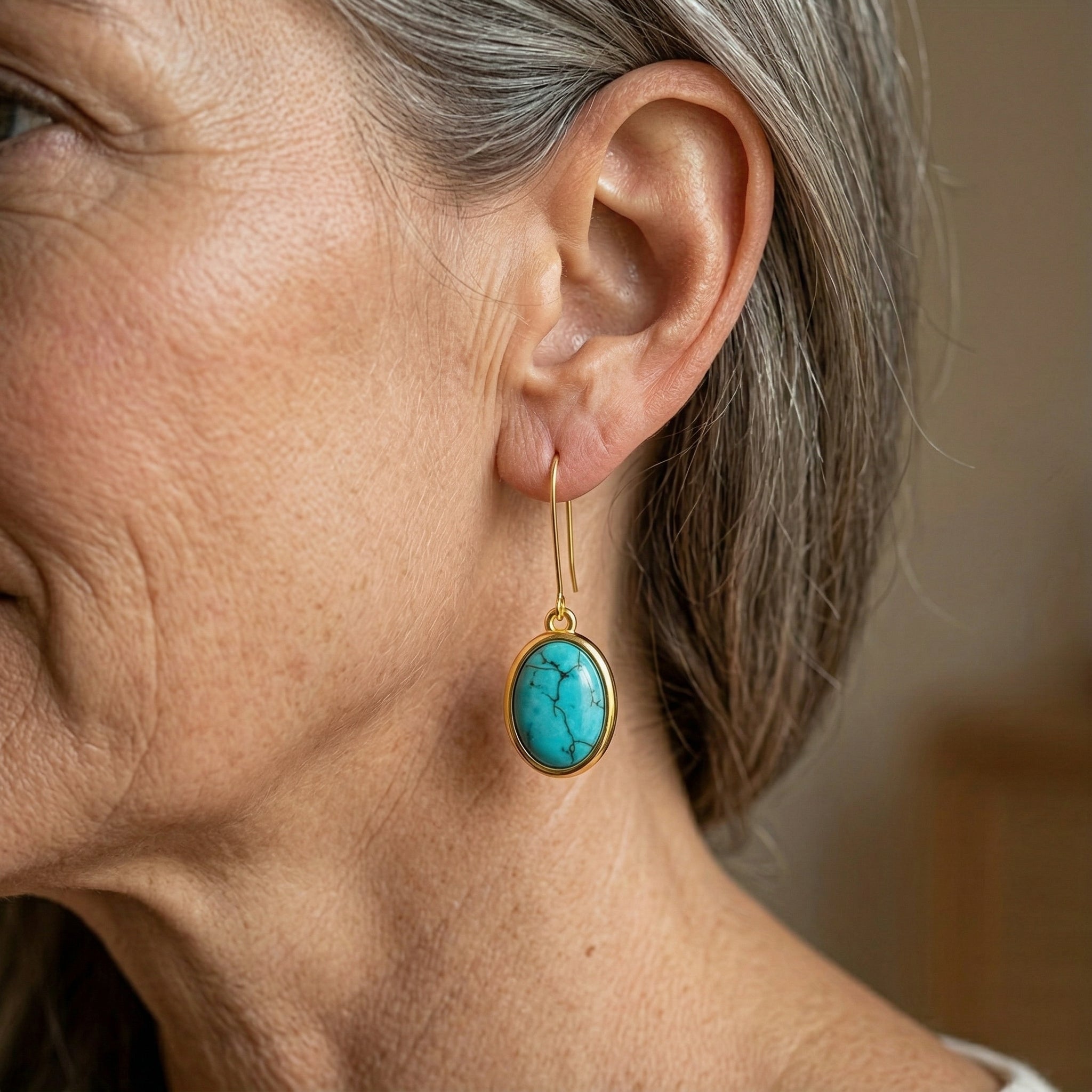 BOUCLES D'OREILLES TURQUOISE 925 STERLING ARGENT GOUTTE PENDENTIF