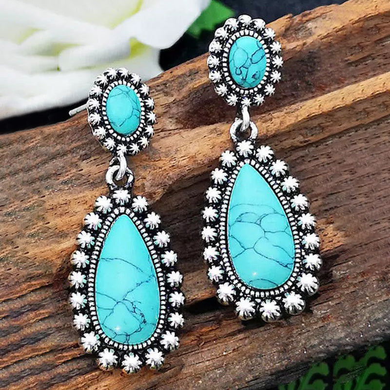 BOUCLES D'OREILLES VINTAGE GOUTTE TURQUOISE IMPOSANT GOUTTE