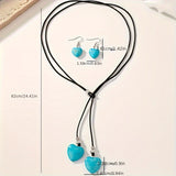 Vintage Bohemian Style Turquoise Heart Necklace and Earring Set