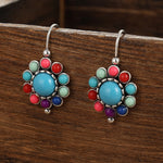 BOUCLES D'OREILLES COLORÉ TURQUOISEETCORAIL FLORAL PENDENTIF