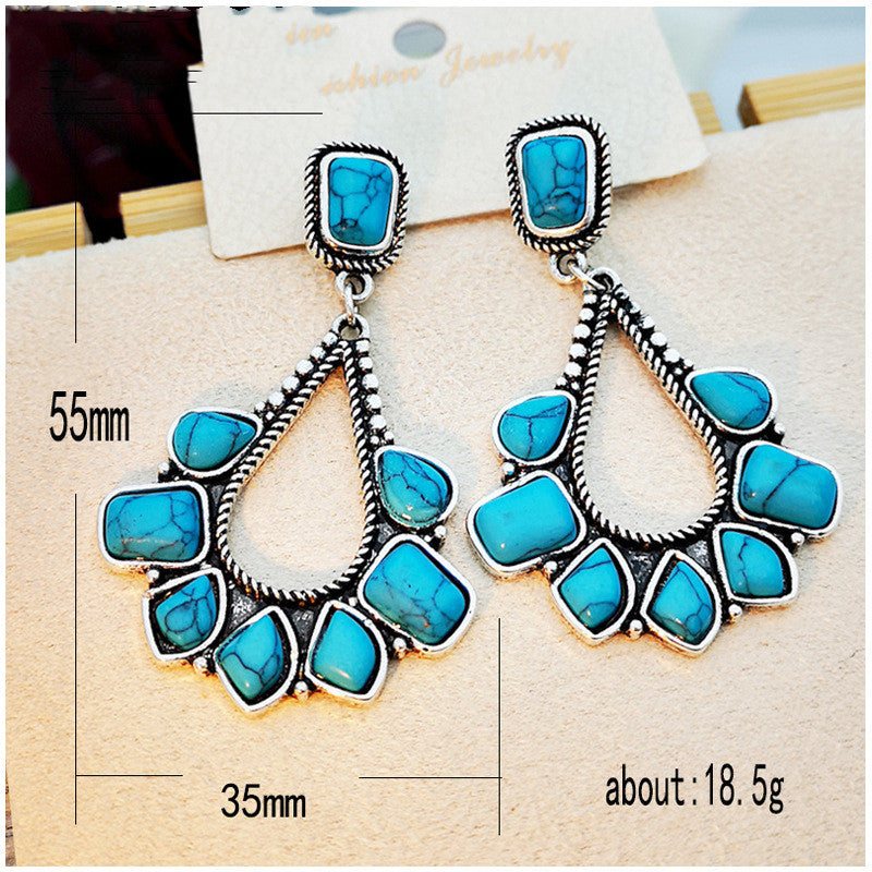 BOUCLES D'OREILLES VINTAGE ARGENT PLAQUÉ TURQUOISE GOUTTE