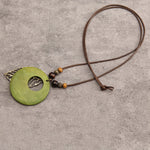 Bohemian Wax Rope Leaf Shaped Pendant Long Necklace