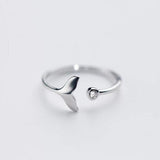Adjustable Dolphin Tail Ring in 925 Sterling Silver and Zirconia