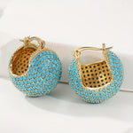 BOUCLES D'OREILLES CLASSIQUE RÉTRO OR TURQUOISE BOMBÉ CRÉOLE