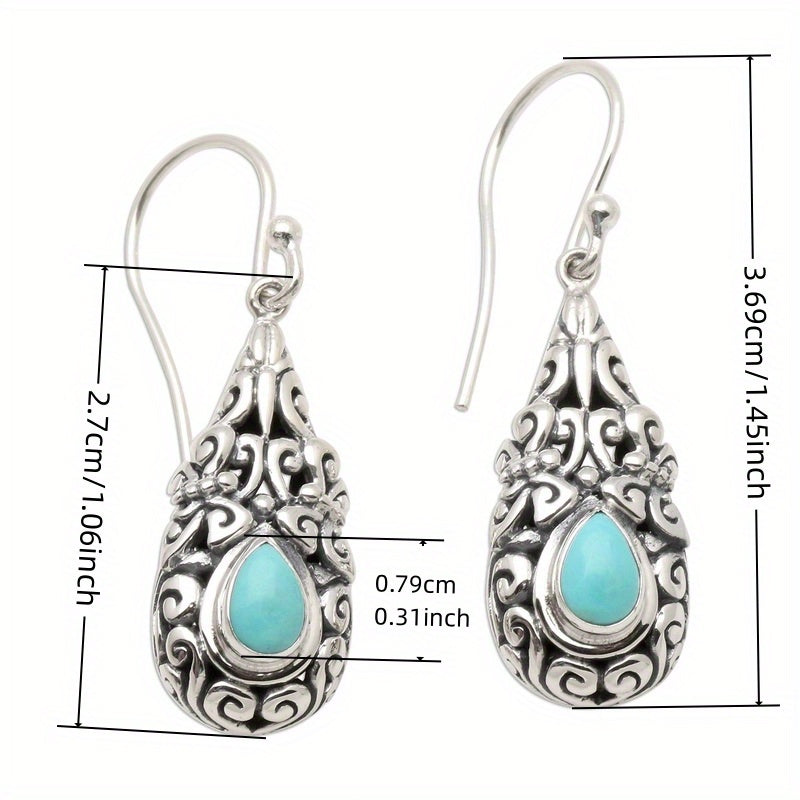 BOUCLES D'OREILLES VINTAGE GOUTTE TURQUOISE ARGENT PLAQUÉ GOUTTE