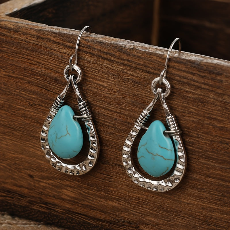 BOUCLES D'OREILLES VINTAGE RÉTRO EAU GOUTTE TURQUOISE PENDENTIF
