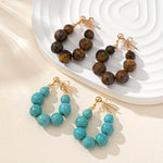 Boho Natural Stone Beaded Gold Plated Hoop Earrings