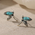 BOUCLES D'OREILLES VINTAGE TURQUOISE LIBELLULE ARGENT PLAQUÉ CLOU D'OREILLE