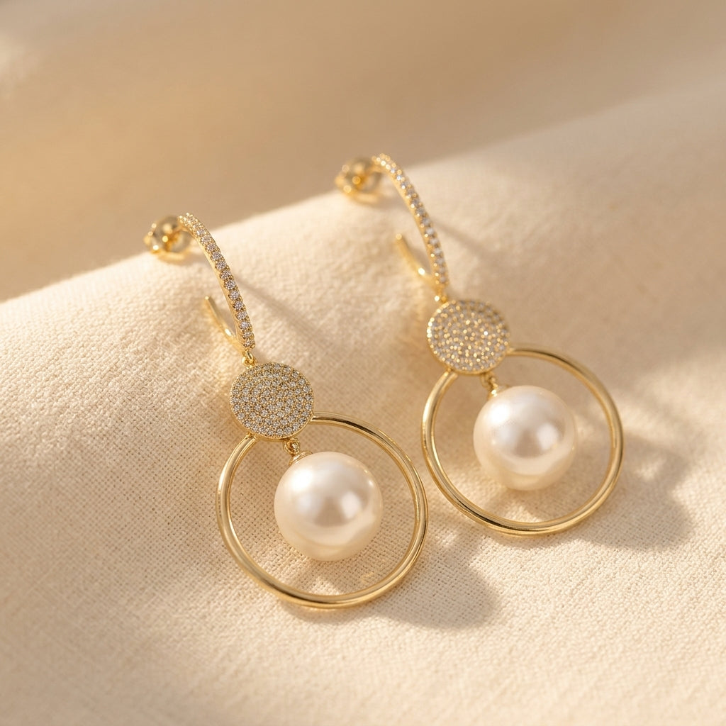 Boucles d'Oreilles Perlina de Culture Perle Zircon Goutte