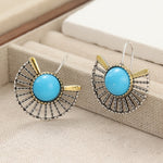 Bohemian Turquoise Gold Plated Fan Shape Hollow Hook Earrings