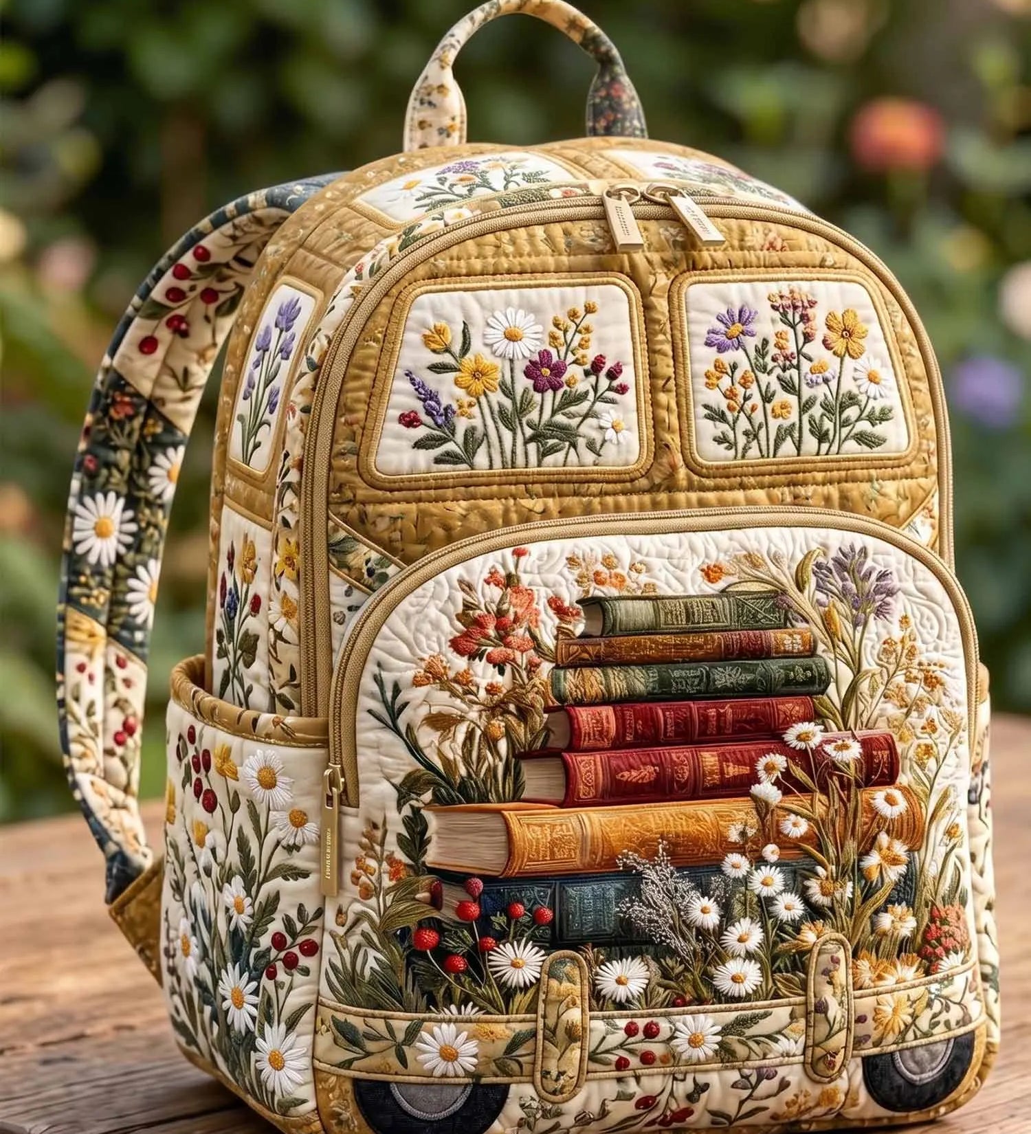 Vintage Book Van Quilted Backpack
