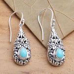 BOUCLES D'OREILLES VINTAGE GOUTTE TURQUOISE ARGENT PLAQUÉ GOUTTE