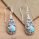 BOUCLES D'OREILLES VINTAGE GOUTTE TURQUOISE ARGENT PLAQUÉ GOUTTE