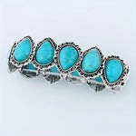 BRACELET VINTAGE TURQUOISE OVALE ARGENT PLAQUÉ IMPOSANT