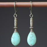 Vintage Bohemian Tibetan Silver Turquoise Earrings
