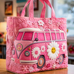 Pink Smiling Daisy Bus Quilted Handbag