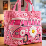 Pink Smiling Daisy Bus Quilted Handbag