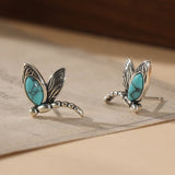 BOUCLES D'OREILLES VINTAGE LIBELLULE TURQUOISE CLOU D'OREILLE