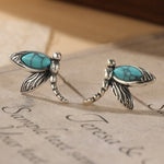 BOUCLES D'OREILLES VINTAGE TURQUOISE LIBELLULE ARGENT PLAQUÉ CLOU D'OREILLE