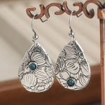 BOUCLES D'OREILLES RÉTRO SCULPTÉ FLEURS GOUTTE FORME TURQUOISE PIERRE PRÉCIEUSE CROCHET