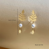 Vintage Elegant Gold Leaf & Pearl Drop Earrings