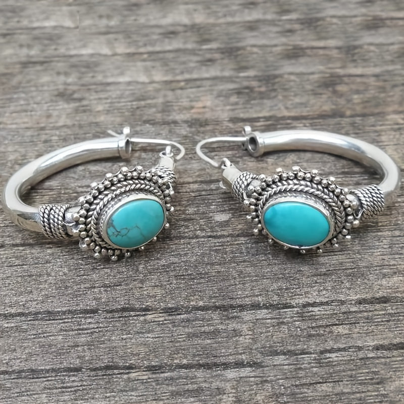 BOUCLES D'OREILLES VINTAGE RÉTRO ALLONGÉ TURQUOISE SPLICING