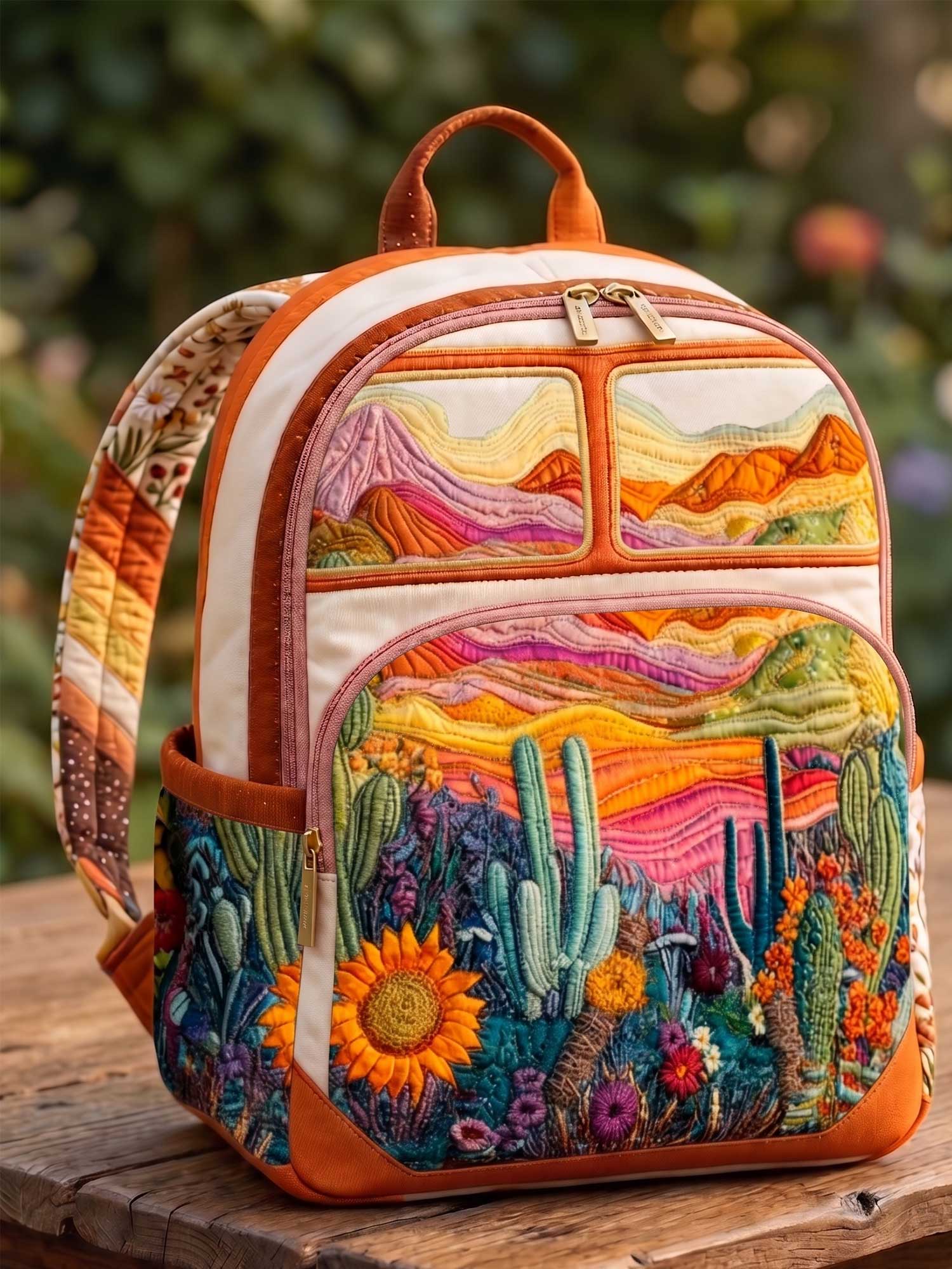 Desert Sunset Cactus Quilted Backpack