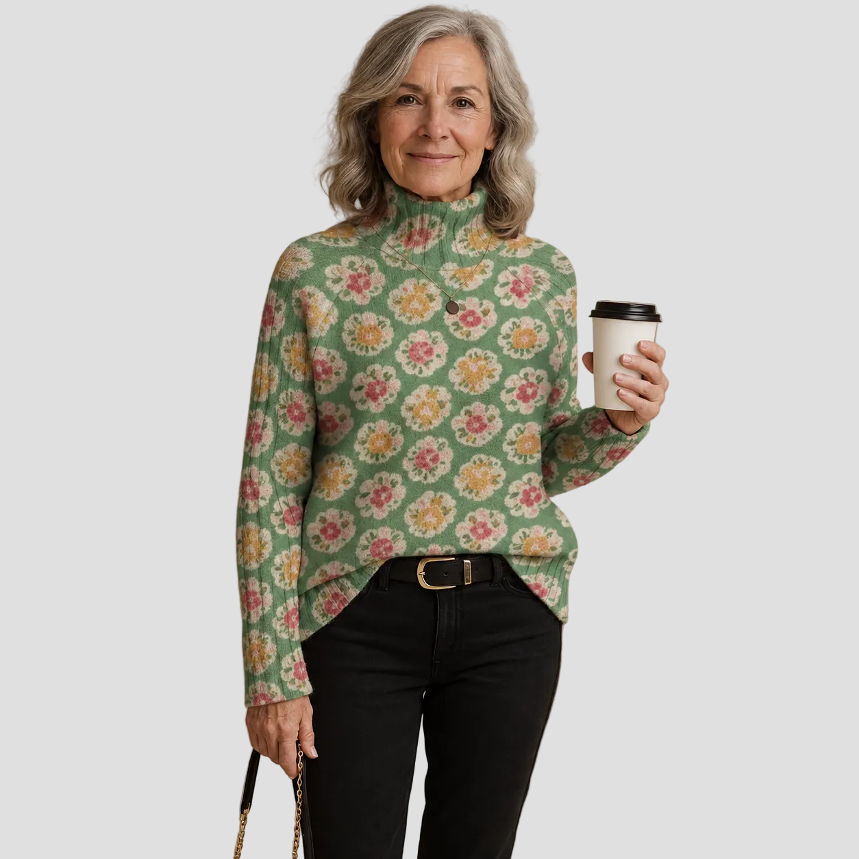 BEATRICE | PULL COL ROULÉ TRICOTÉ FLEURI